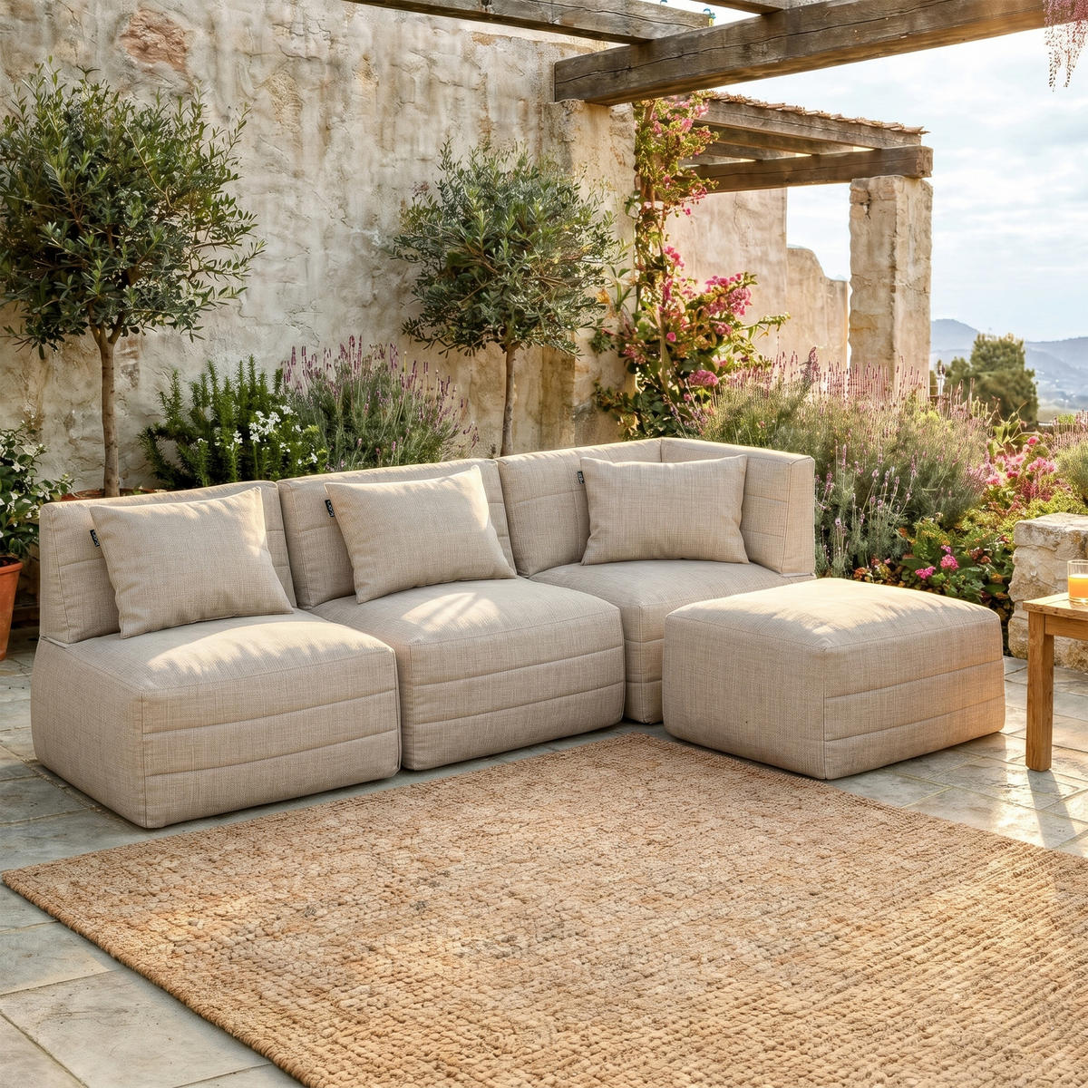 SITZSACK-SOFA 4-tlg. modular outdoor Noa - Beige, Textil (303/70/78cm) - icon
