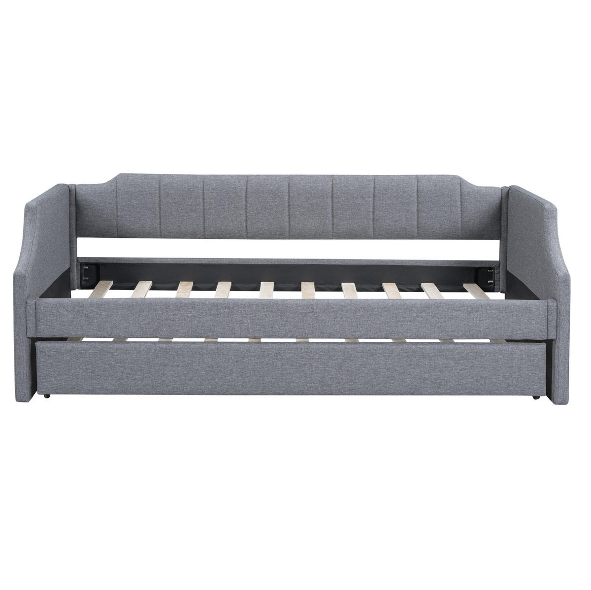 POLSTERBETT aus Baumwoll-Leinen 90x200 cm Grau mit ausziehbarem Rollbett und gepolsterten Armlehnen - Grau, Textil (90/200cm) - Modfu