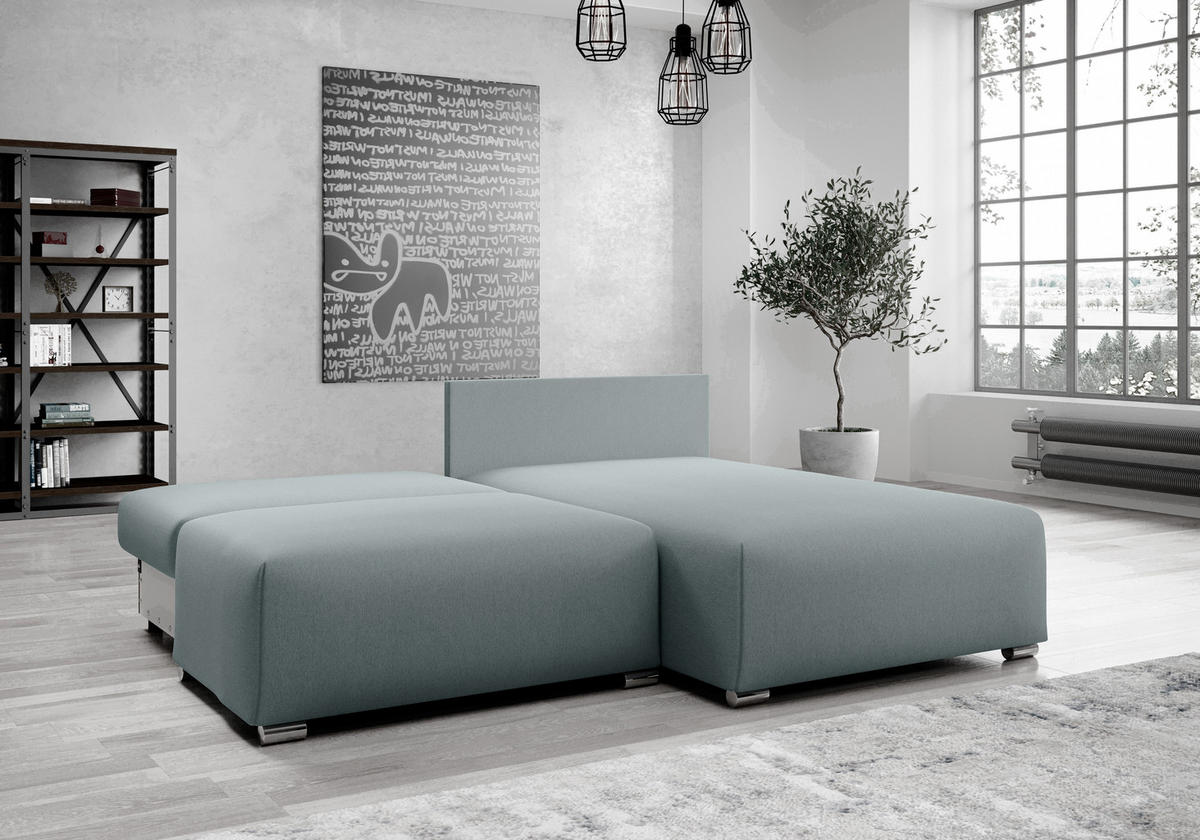 ECKSOFA L Form Ederra Dunkelgrau 208/190/91 cm – großes Sofa mit Schlaffunktion R - Dunkelgrau/Silberfarben, Textil/Metall (208/190cm) - AX Living