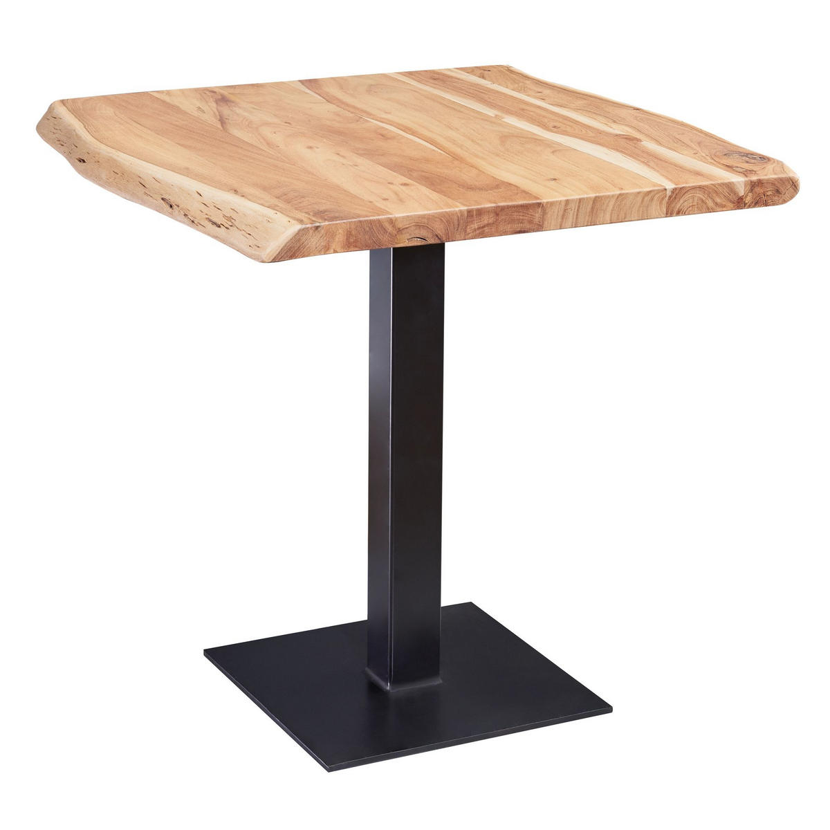 ESSTISCH – Massivholz quadratisch Baumkante Edelstahlfuß Unikat - Beige/Schwarz, Holz/Metall (75/80/75cm) - KADIMA DESIGN
