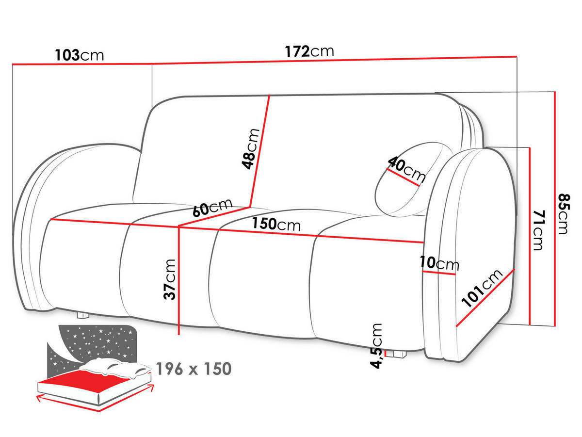SCHLAFSOFA Viva Comfy IV - Schwarz/Naturfarben, Holz/Textil (172/85/103cm) - MIRJAN24