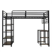 HOCHBETT Schwarz Liegefläche 120/200 cm, Schreibtisch, Ablagefläche, Leiter, Lattenrost - Schwarz, Metall - PANGIVO