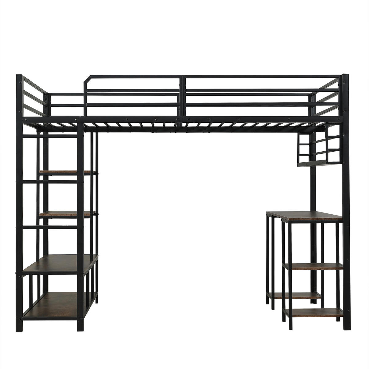 HOCHBETT 120/200 cm in Schwarz & Dunkelwalnuss mit Schreibtisch und Ablage - Schwarz, Holzwerkstoff/Metall (120/200cm) - WISHDOR