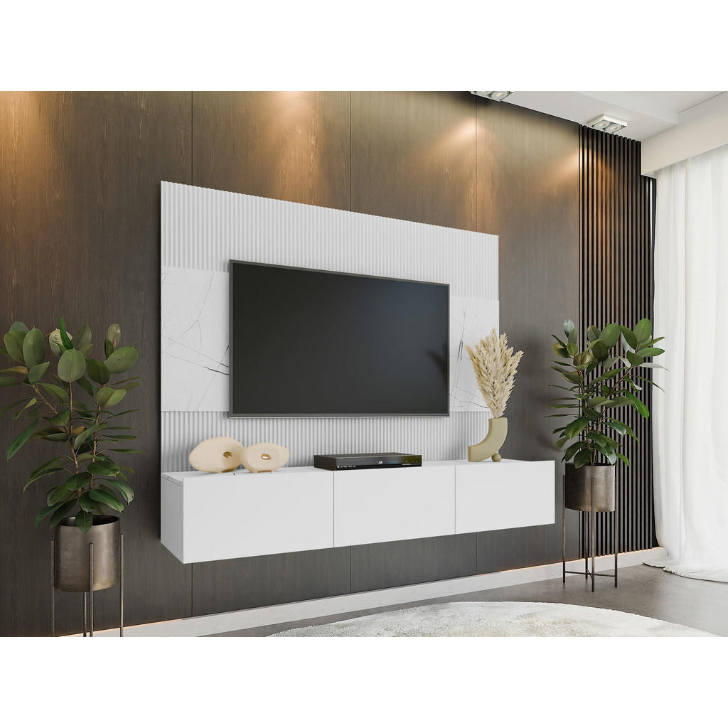 Thumbnail - Mirjan24 Wohnwand, Weiß, Holzwerkstoff, Marmor Optik, 180x150x38 cm, Wohnzimmer, Wohnwände, Anbauwände