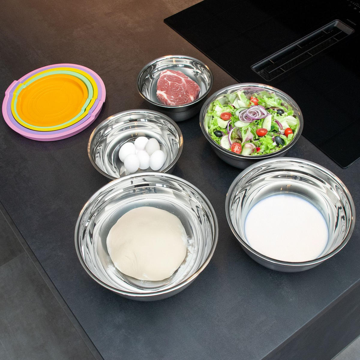 RÜHRSCHÜSSELN Edelstahl (5er Set) - Multicolor, Metall (26/13cm) - Intirilife