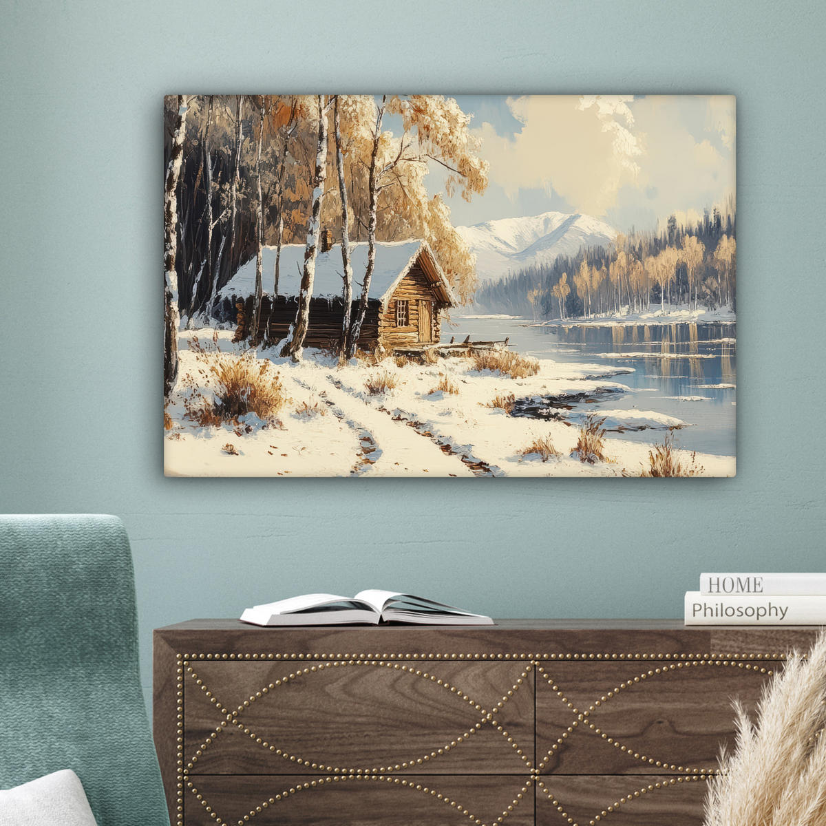 LEINWANDBILD Winter - Schnee - Zuhause - Natur Gemälde 60x40 cm - Hellbraun, Textil (60/40cm) - MuchoWow