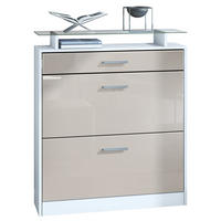 SCHUHSCHRANK Loret Front in Sandgrau Hochglanz - Sandfarben, Holzwerkstoff (89/104/23cm) - Vladon