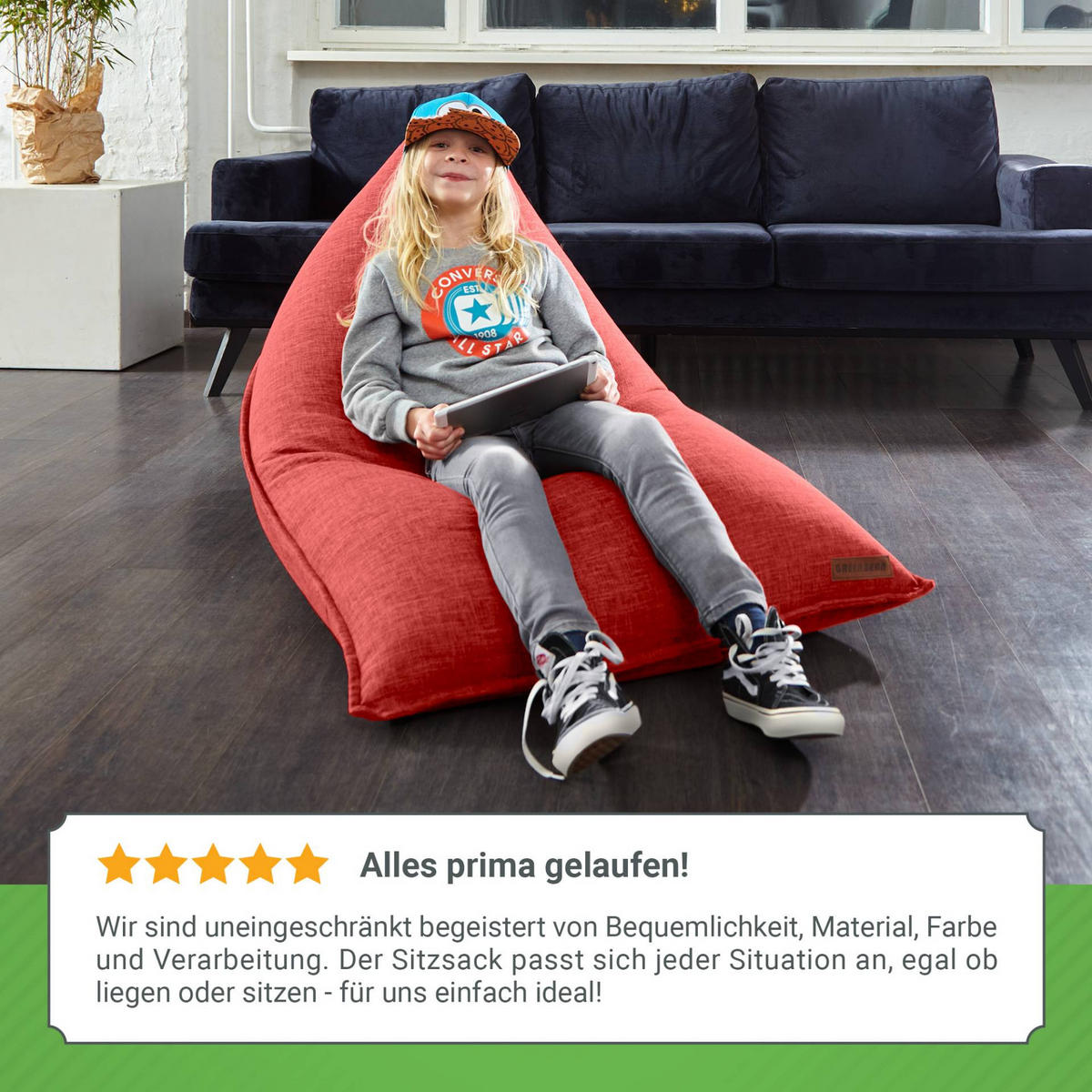 SITZSACK XXL Indoor 150x100x100cm - Rot, Textil (100/100/150cm) - Green Bean