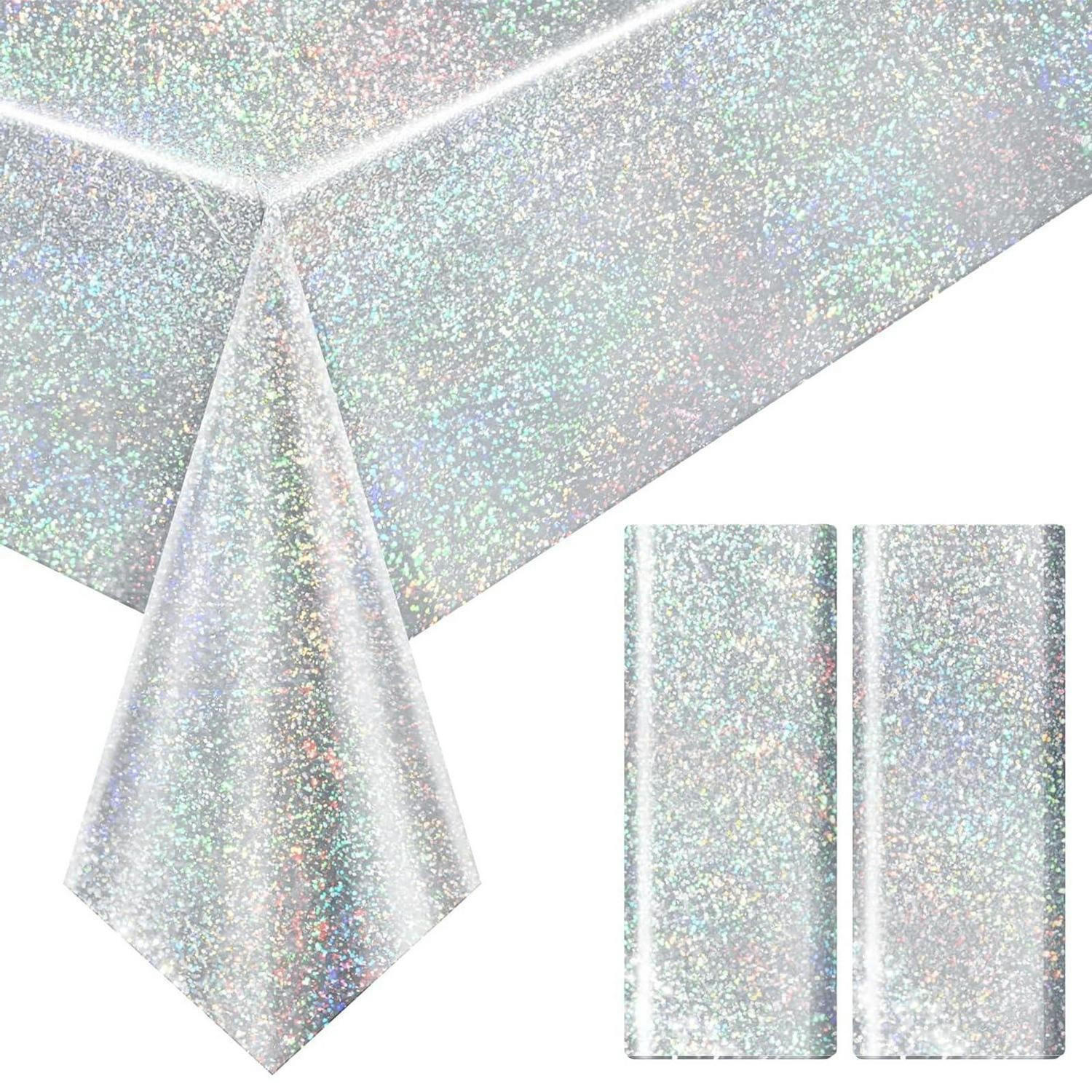 TISCHDECKE 2-teiliges Set Glitzer Silber 137 x 274 cm - Silberfarben, Kunststoff (30/20/1.5cm)