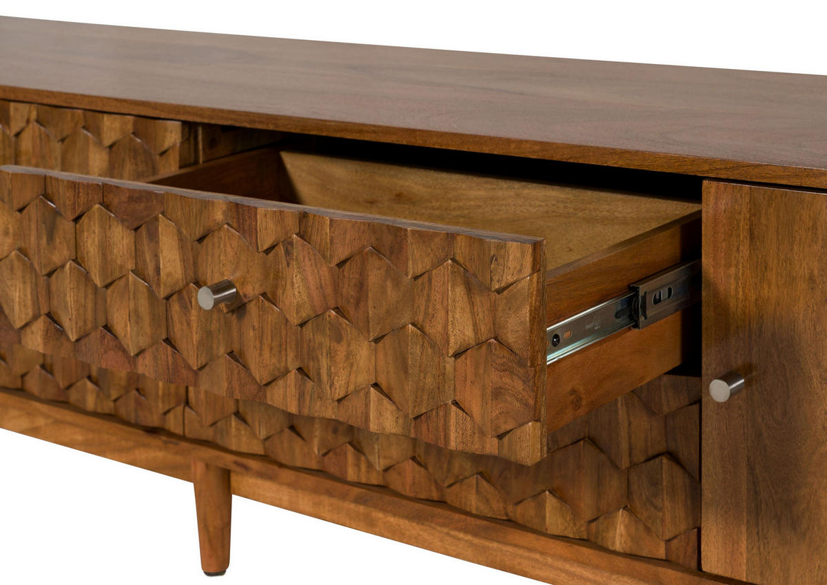 TV-BOARD Akazie 220x40x49 natur lackiert MOSAYK #120 - Braun, Holz (220/49/40cm) - Massivmoebel24