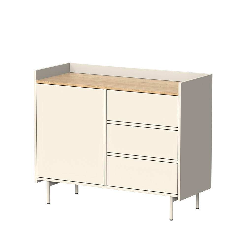 KOMMODE Velina Creme 100 x 82 cm mit 3 Schubladen und 1 Tür - Eichefarben/Creme, Holzwerkstoff (100/82/40cm) - Vicco
