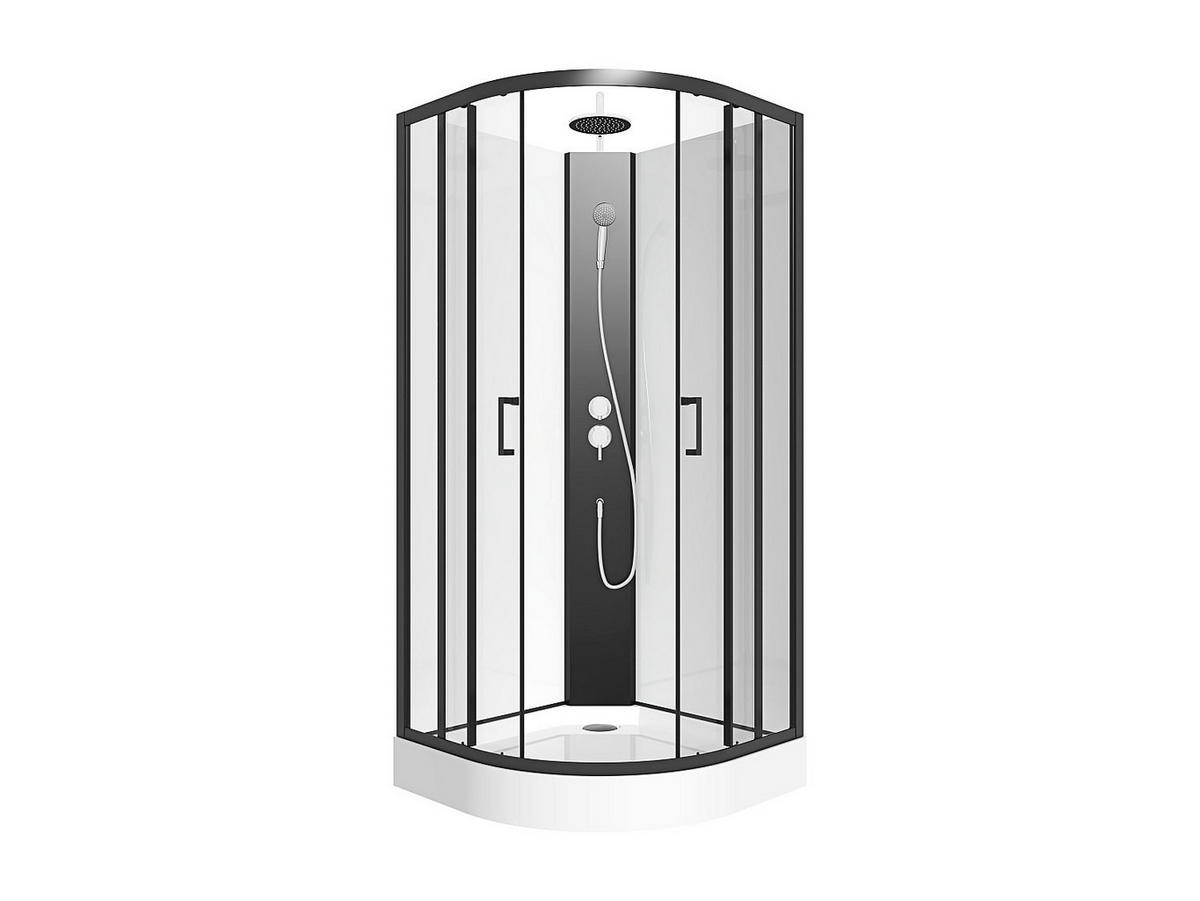 DUSCHKABINE - 90cm x 90cm - Sicherheitsglas - schwarz, weiß - ROVATA - Schwarz, Glas (90/90/200cm) - Vente-Unique