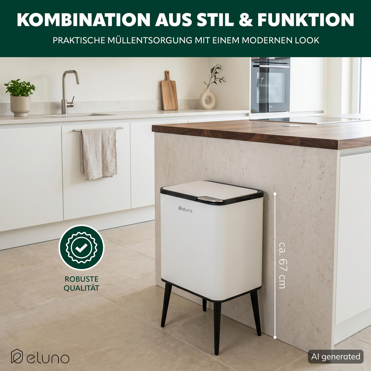 ABFALLEIMER, 30 Liter, aus Metall, weiß - Weiß, Metall (40.5/67/31cm) - eluno