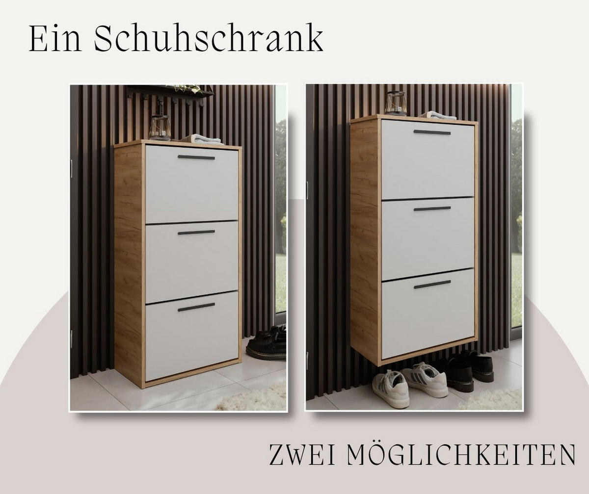 SCHUHSCHRANK Asper Craft Eiche Gold & Weiß - Honigeiche/Weiß, Holzwerkstoff (59/114.6/24cm) - Kier Furniture