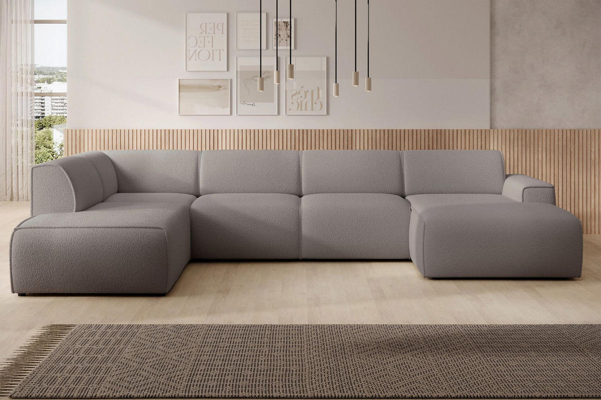 WOHNLANDSCHAFT Bouvi Graubraun links - Graubraun/Schwarz, Kunststoff/Textil (378/220cm) - Selsey