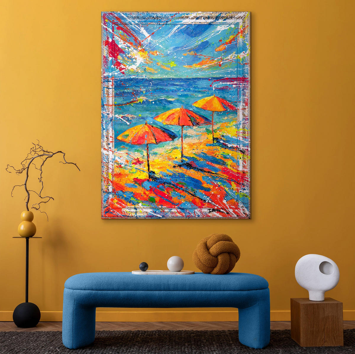 GEMÄLDE Auf den Spuren der Sonne Schattenfugenrahmen Weiß 120x80 cm - Weiß, Holz (120/80cm) - YS-art gallery