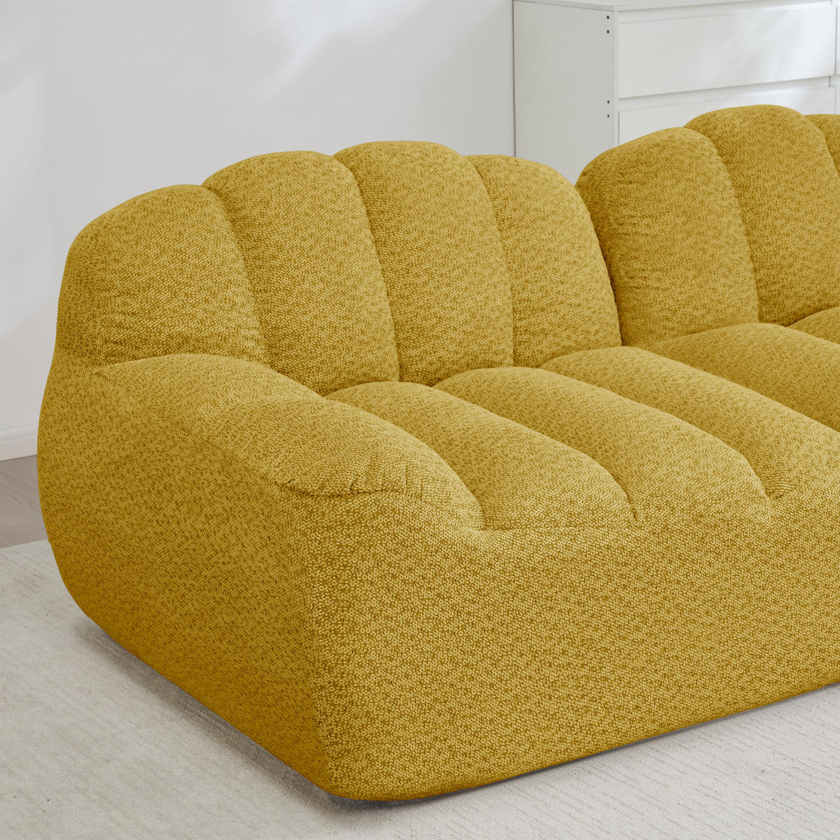 3-SITZER Sofa 288×104×79 cm Granuliertes Fleece rahmenlos modular, gelb - Gelb, Textil (104/79/288cm)