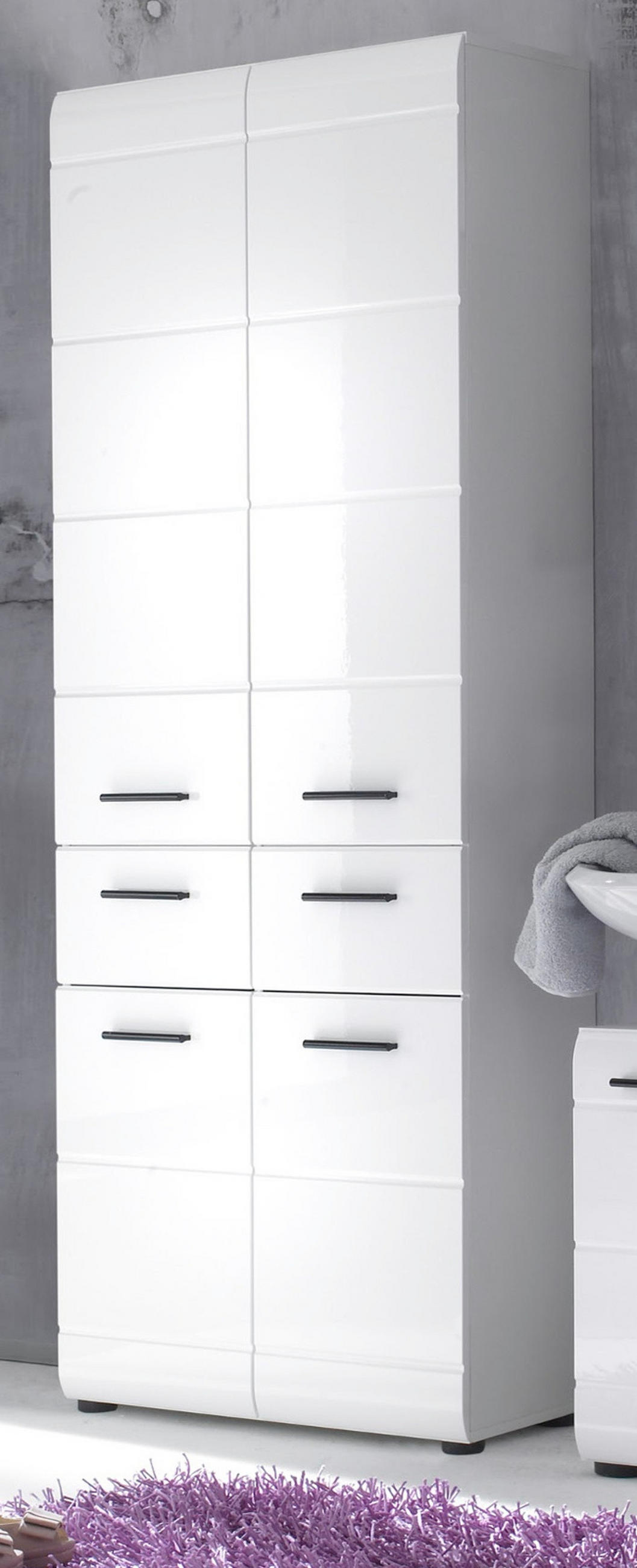 HOCHSCHRANK weiß Hochglanz 60 cm, Badschrank mit viel Stauraum - Weiß Hochglanz/Schwarz, Holzwerkstoff/Kunststoff (60/182/31cm) - Top.Furn