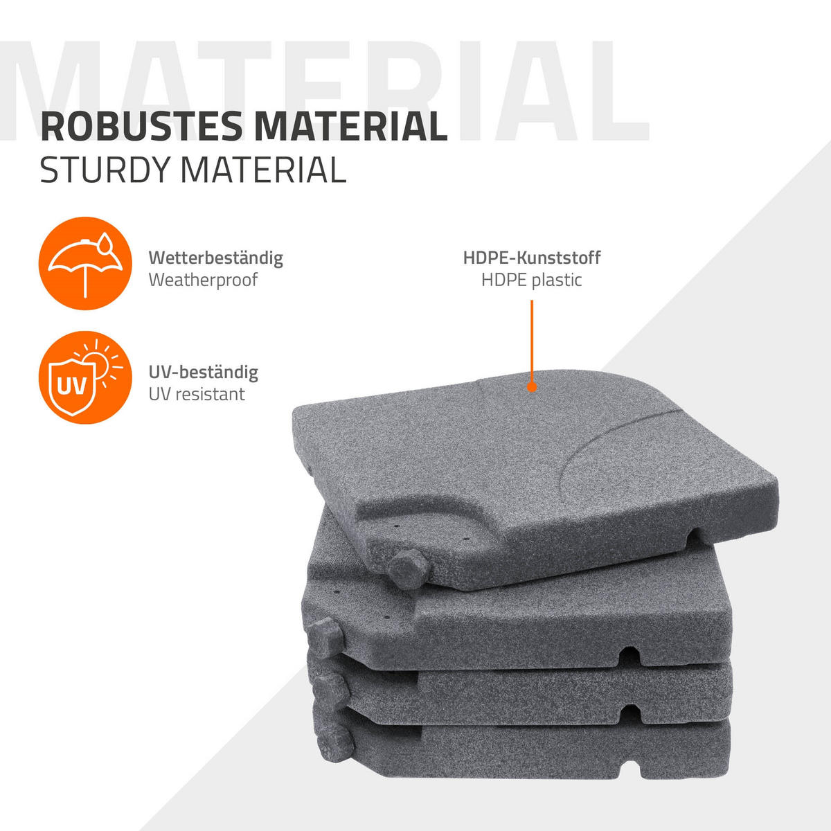ZÁVAŽÍ NA SLUNEČNÍK 4dílné v kamenném vzhledu z plastu - šedá, plast (105/105cm) - ML-DESIGN