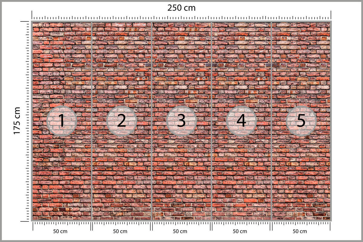 FOTOTAPETE für Wohnzimmer Alter Ziegelstein Roter Wand Rustikal 250x175 - Rot/Orange, Papier (250/175cm) - Muralo