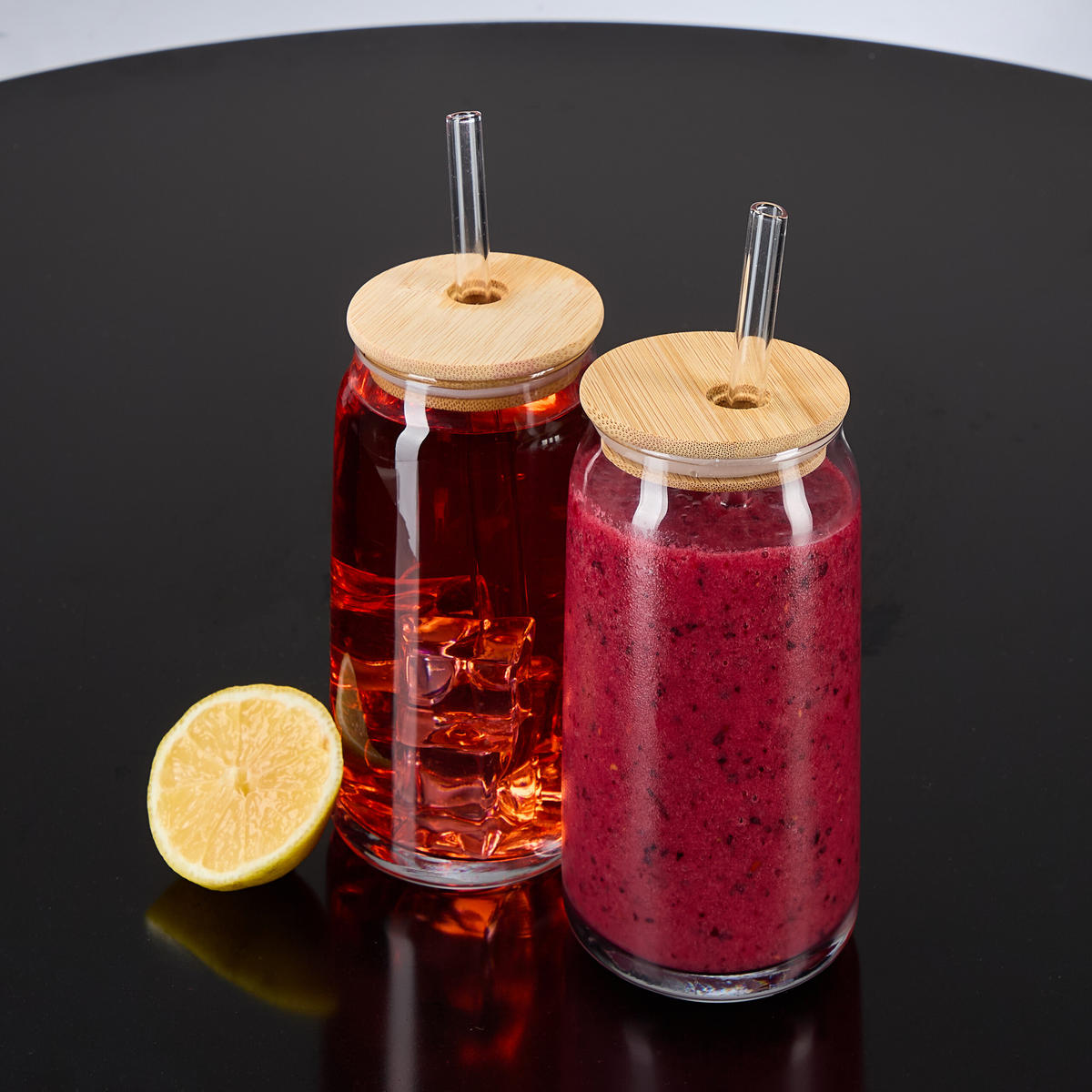 4XTRINKGLÄSER - Transparent, Glas/Holz (0.45L) - Relaxdays