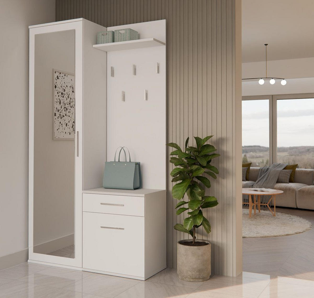 GARDEROBENSET Gustav (3-teilig) - Weiß, Holzwerkstoff (50/180/35cm) - kommodly