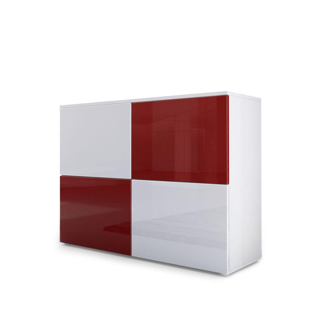 Vladon Kommode Weiß Hochglanz, Bordeaux 92x72x35 cm