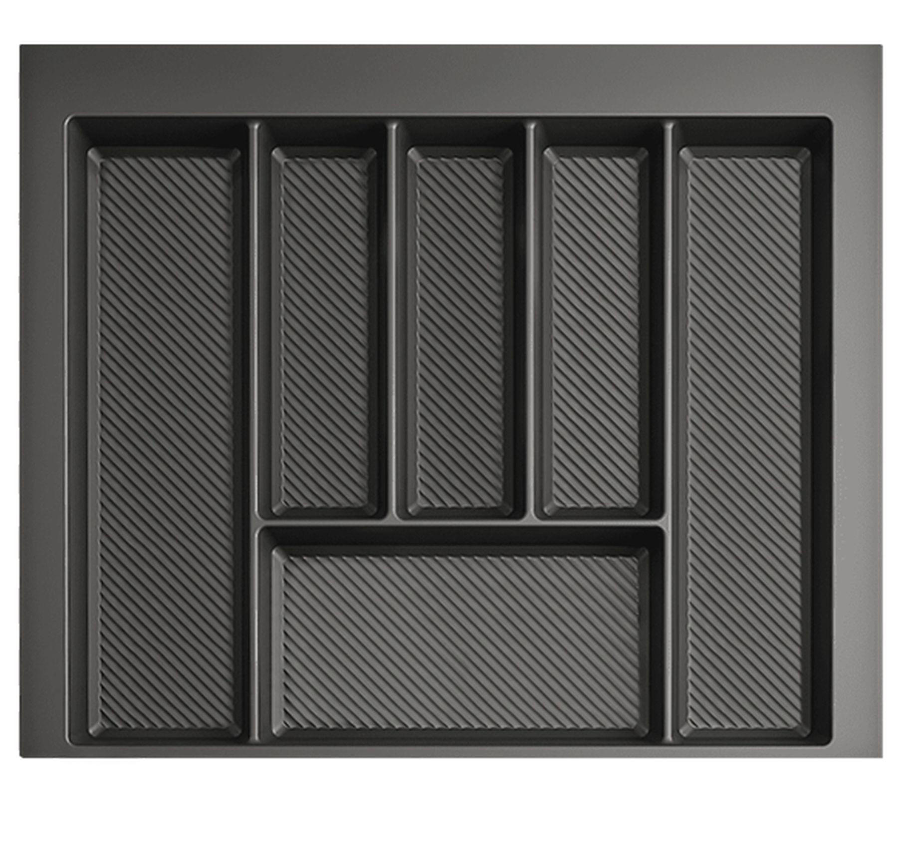 BESTECKEINSATZ kürzbar, Breite 49-55cm, Schublade 60cm, Tiefe 42-49cm - Anthrazit, Kunststoff (55/5.5/49cm)