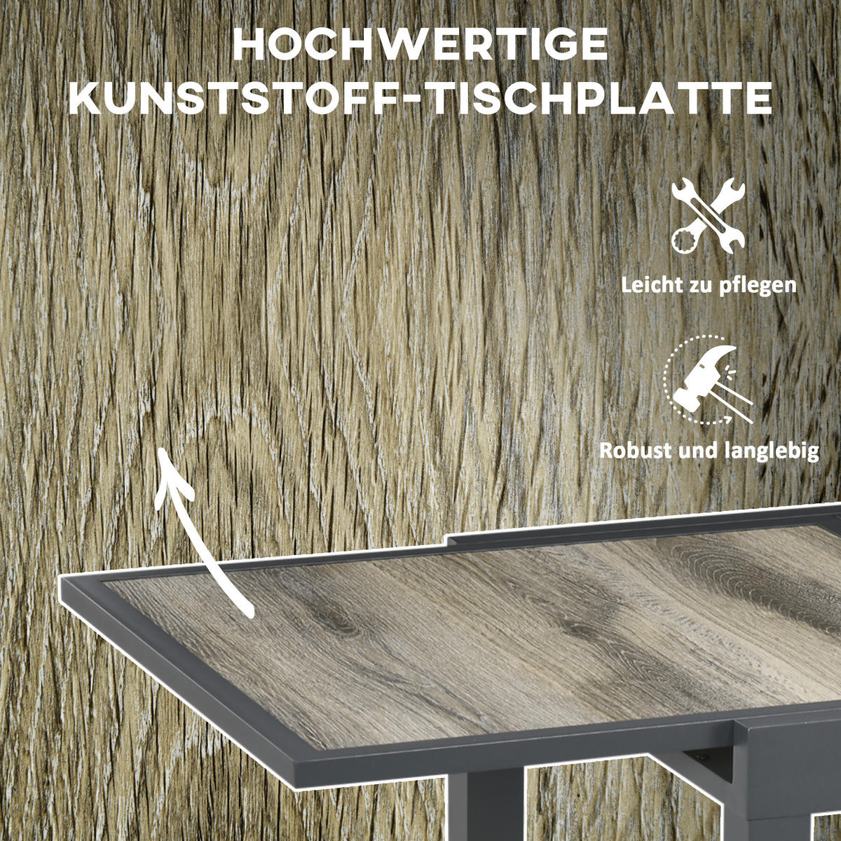 GARTENTISCH, Beige+Grau, Aluminium - Beige/Grau, Kunststoff/Metall (160/80/75cm) - Outsunny