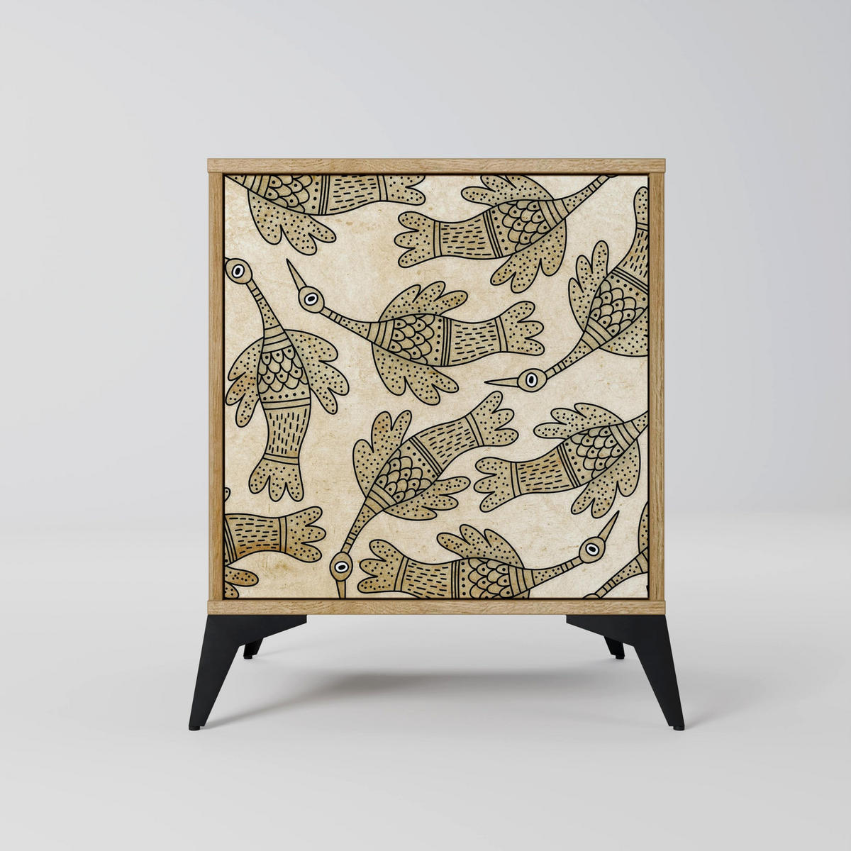 SIDEBOARD ALMONDINE SONGBIRD, Eichefarben, 57,5x42x70,5 cm, Schwarze Metall-Sternfüße - Eichefarben/Multicolor, Holzwerkstoff/Metall (57.5/70.5/42cm) - SpaceRebels