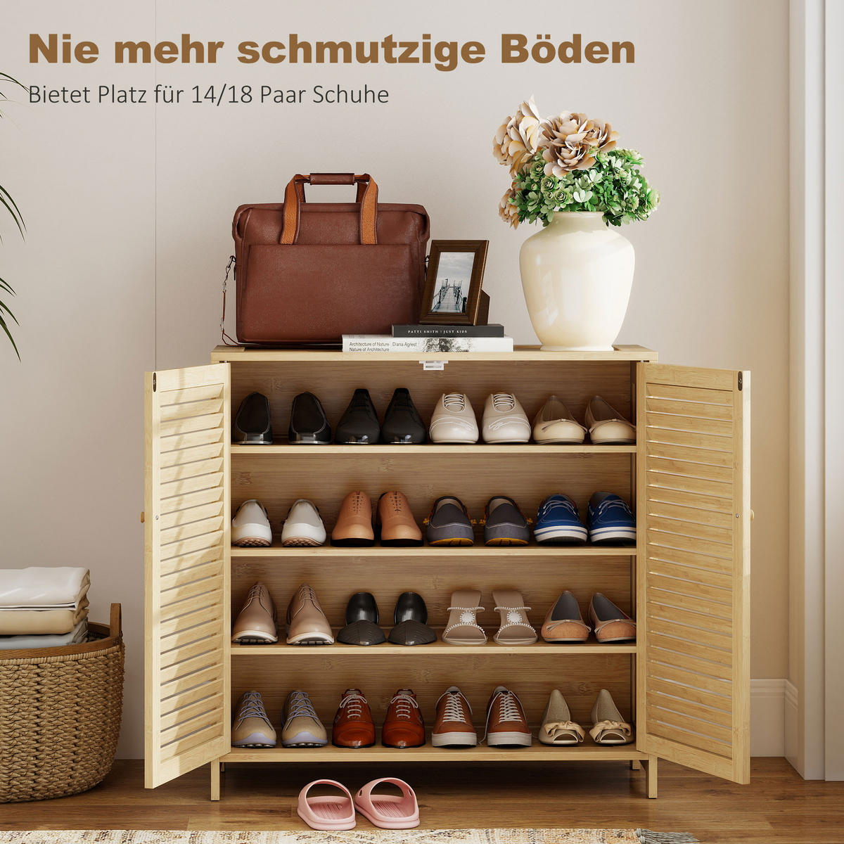 SCHUHSCHRANK Bambus Naturholz - Naturfarben, Holz/Bambusholz (35/80/80cm) - HOMCOM