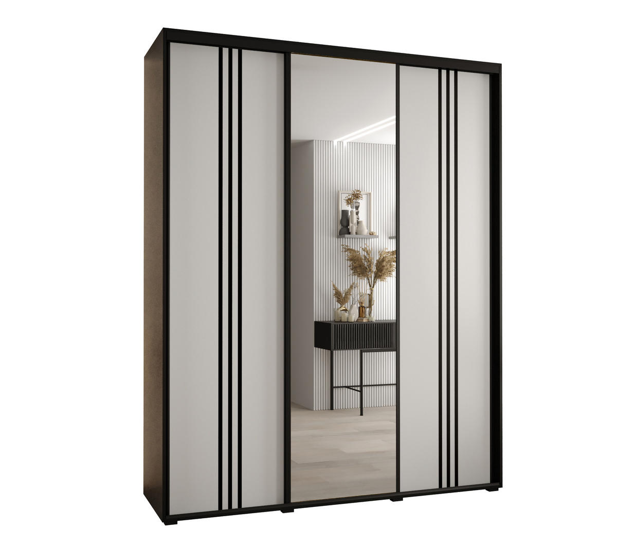 SCHWEBETÜRENSCHRANK 235,2/190/45 3-türig - Schwarz/Weiß, Holz/Metall (190/235/45cm) - Abiks Möbel