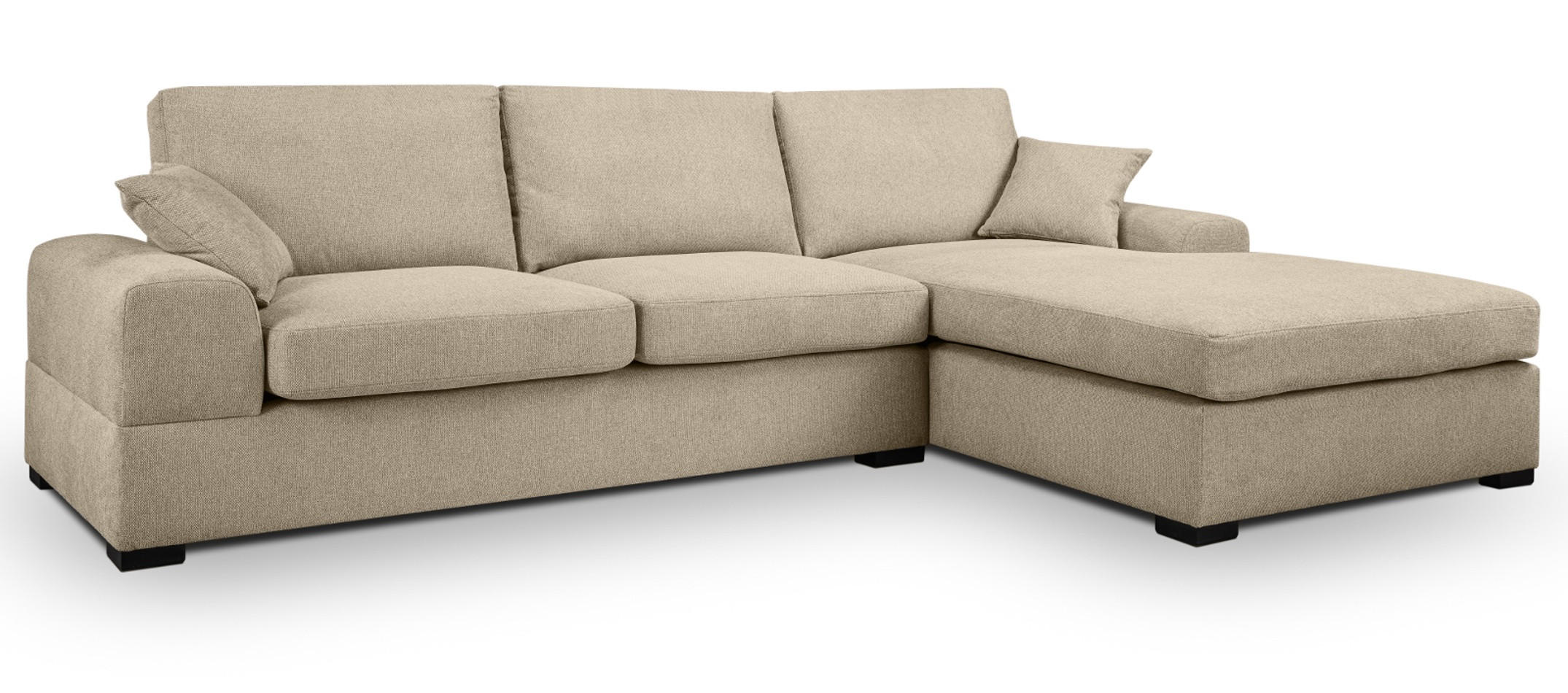 SOFA beige Strukturstoff 308 cm, Ecksofa 5-Sitzer, L-Sofa Ottomane rechts - Beige/Schwarz, Holz/Textil (308/186cm) - Inn.Furn