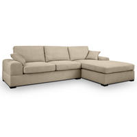 SOFA beige Strukturstoff 308 cm, Ecksofa 5-Sitzer, L-Sofa Ottomane rechts - Beige/Schwarz, Holz/Textil (308/186cm) - Inn.Furn