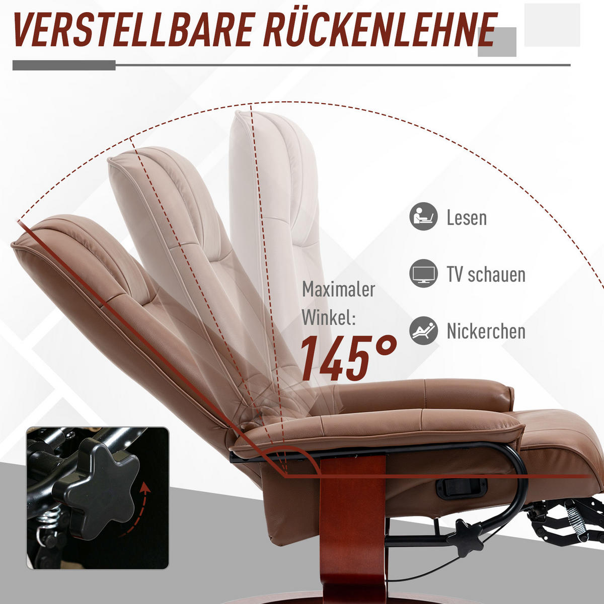 RELAXSESSEL 78/87/100 cm in Braun aus Kunstleder mit Liegefunktion - Braun, Leder (87/100/78cm) - Flora Grace