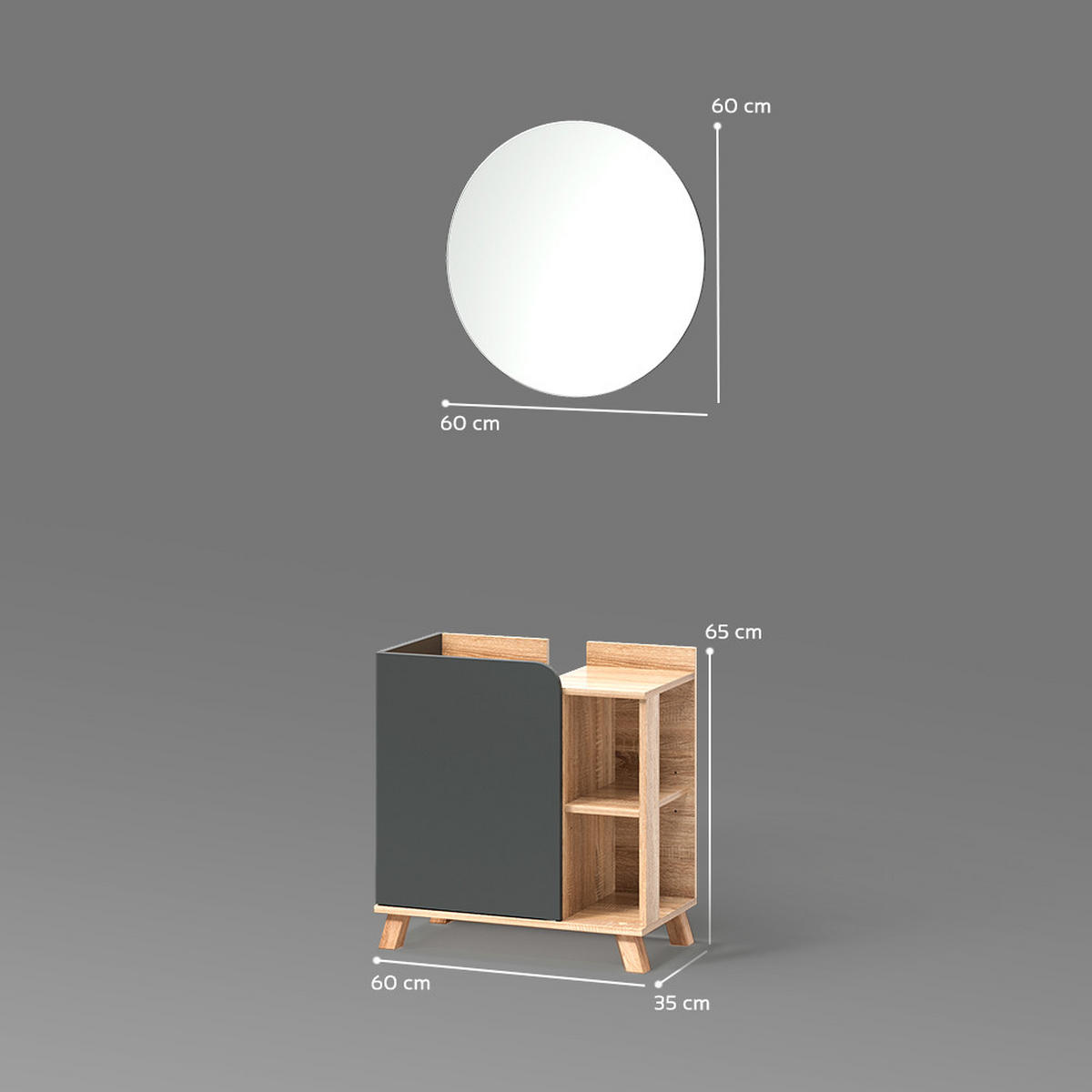 BADMÖBEL-SET Marano Anthrazit 2 Teile - Anthrazit/Sonoma Eiche, Holzwerkstoff (35/65/60cm) - Livinity®