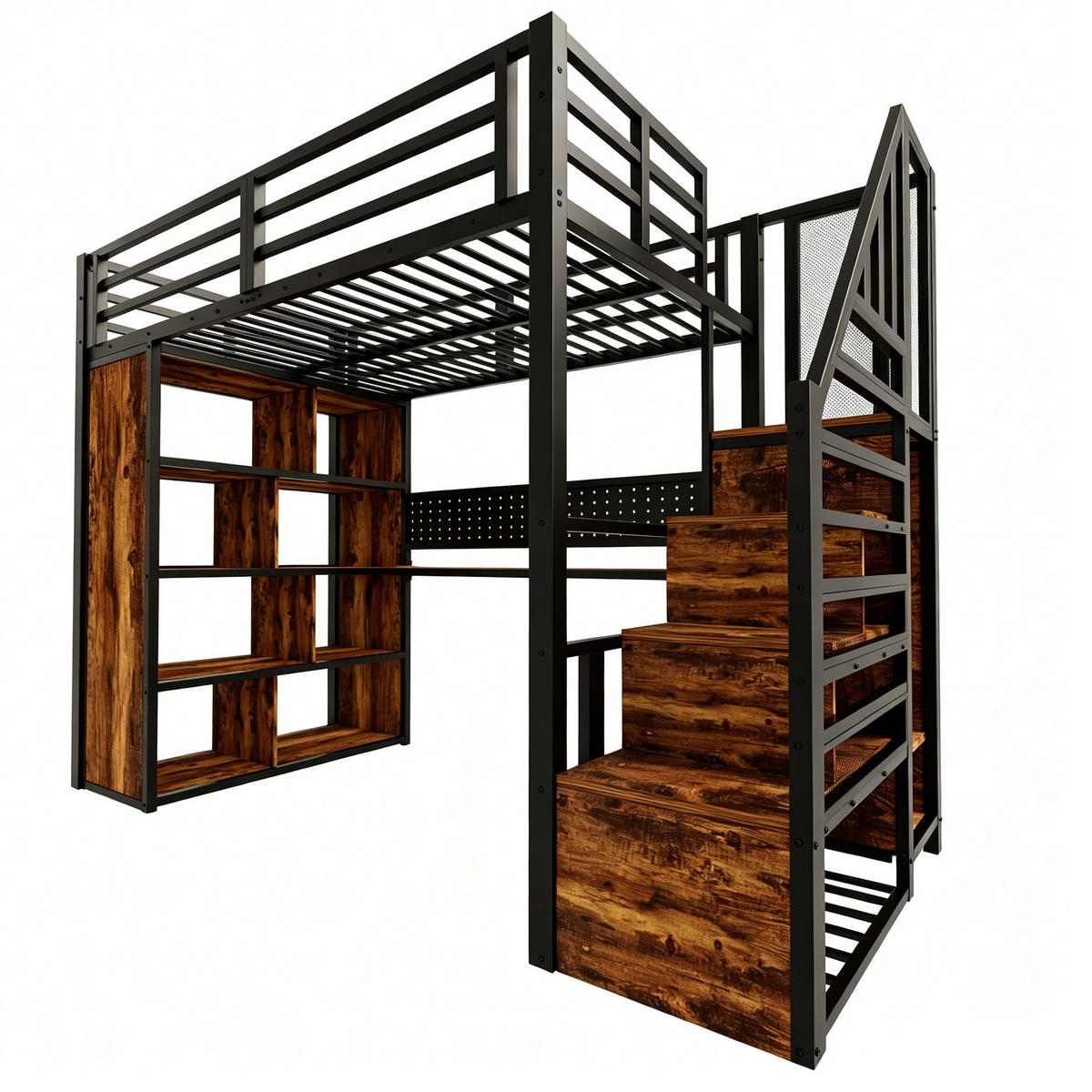 HOCHBETT mit Schreibtisch 90x200 cm Metall Holz Schwarz - Schwarz, Metall (90/200cm) - Meubliv