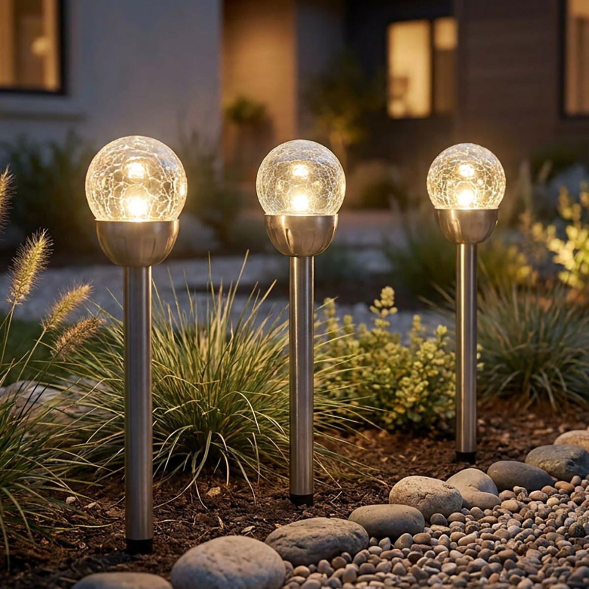 LED AUSSENLEUCHTE Edelstahl Silber 3er Set - Silberfarben, Metall (6/6/24.5cm)