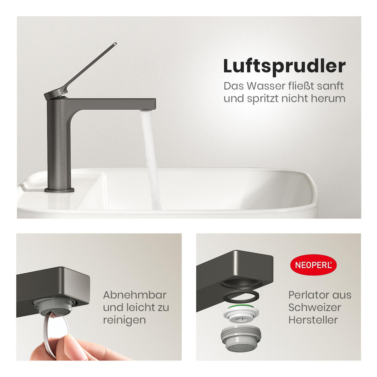 WASCHTISCHARMATUR mit Spulen-Zertifiziertem Filterelement Anthrazit Matt - Anthrazit, Metall (17.3/4.6/19.5cm) - EMKE