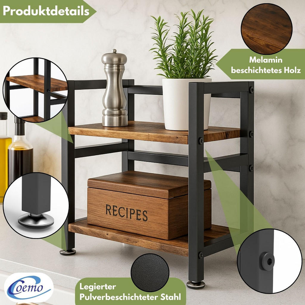 Thumbnail - Mein-Regal Küchenregal, Braun, Metall, 18x40x40 cm, CE, Küchen, Küchenmöbel, Küchenregale