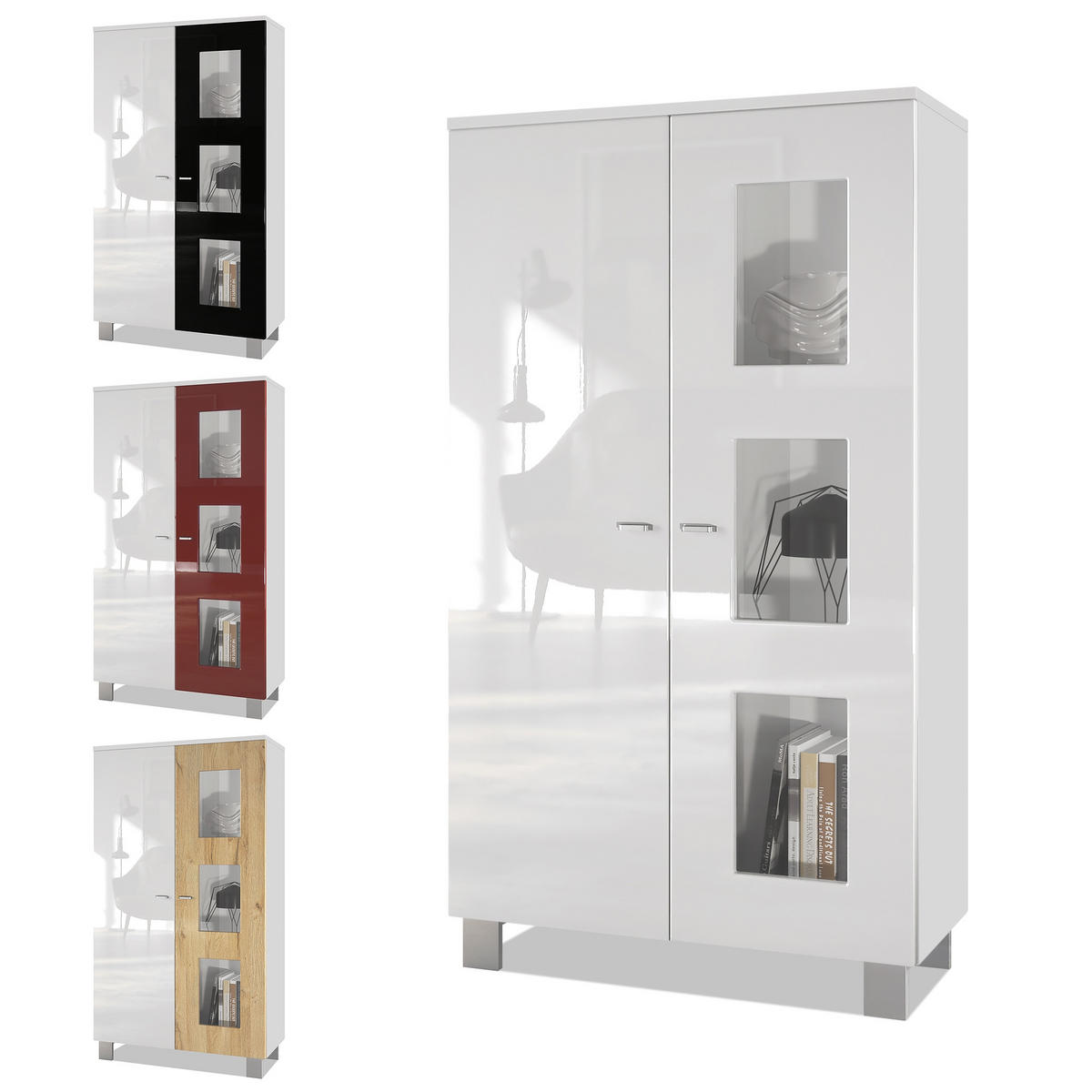 VITRINE Denjo Tür in Schwarz Hochglanz - Schwarz Hochglanz, Holzwerkstoff (71/129/35cm) - Vladon