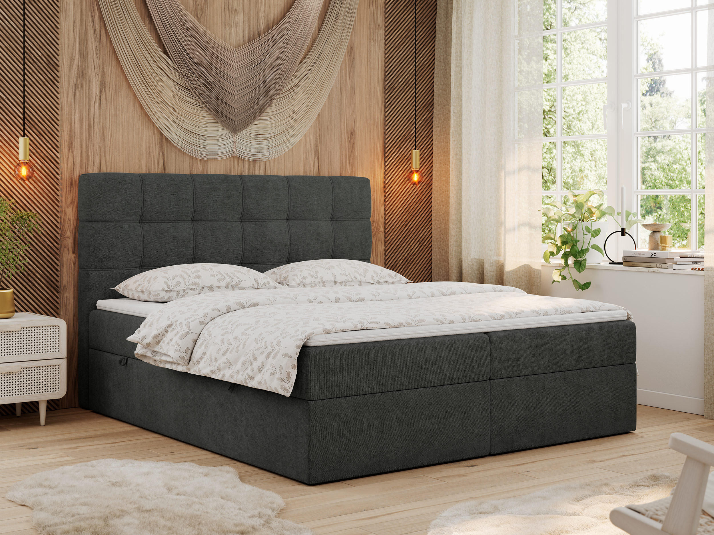 BOXBETT ERNI 120/200 - Dunkelgrau Strukture - H3 - Dunkelgrau, Holz/Textil (120/200cm) - MKS