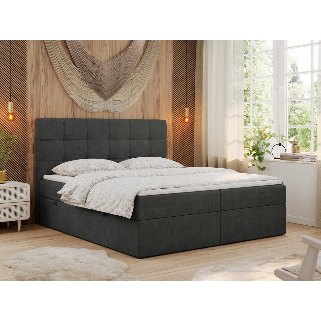 Thumbnail - MKS Boxbett, Dunkelgrau, Textil, 2-Sitzer, H3, Rechteckig, 200x200 cm, Schlafzimmer, Betten, Boxspringbetten