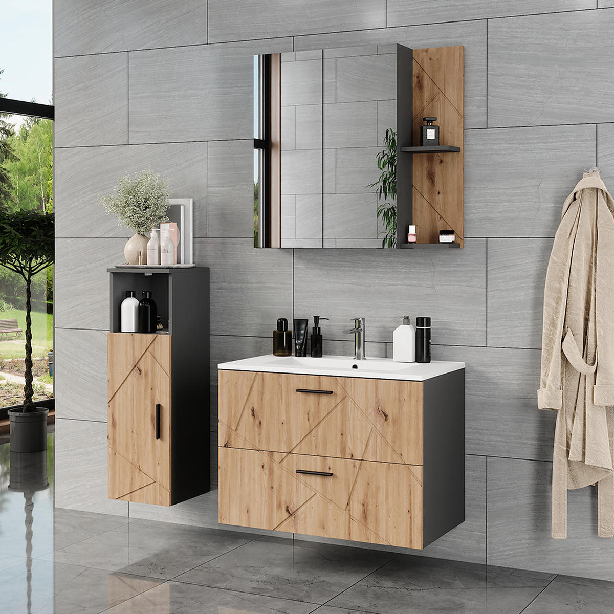 KOUPELNOVÝ NÁBYTEK Irma Antracit/Artisan - antracitová/dub artisan, kompozitní dřevo (80/57/44.6cm) - Vicco