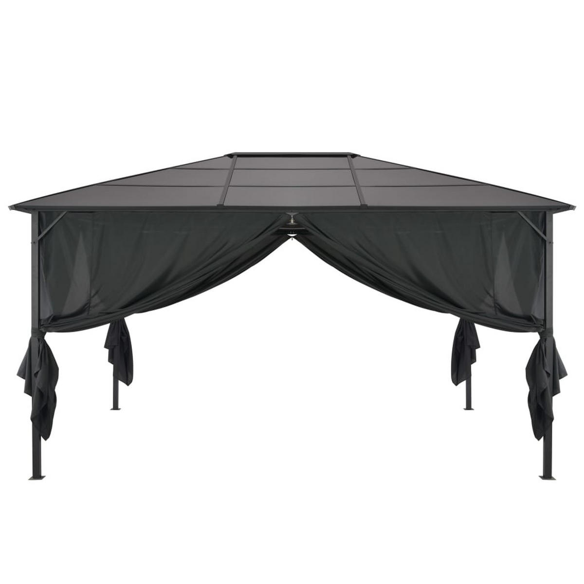 GARTENPAVILLON mit Vorhang, 4/3/2,6 m, aus Aluminium, Schwarz - Schwarz, Kunststoff (300/260/400cm) - vidaXL