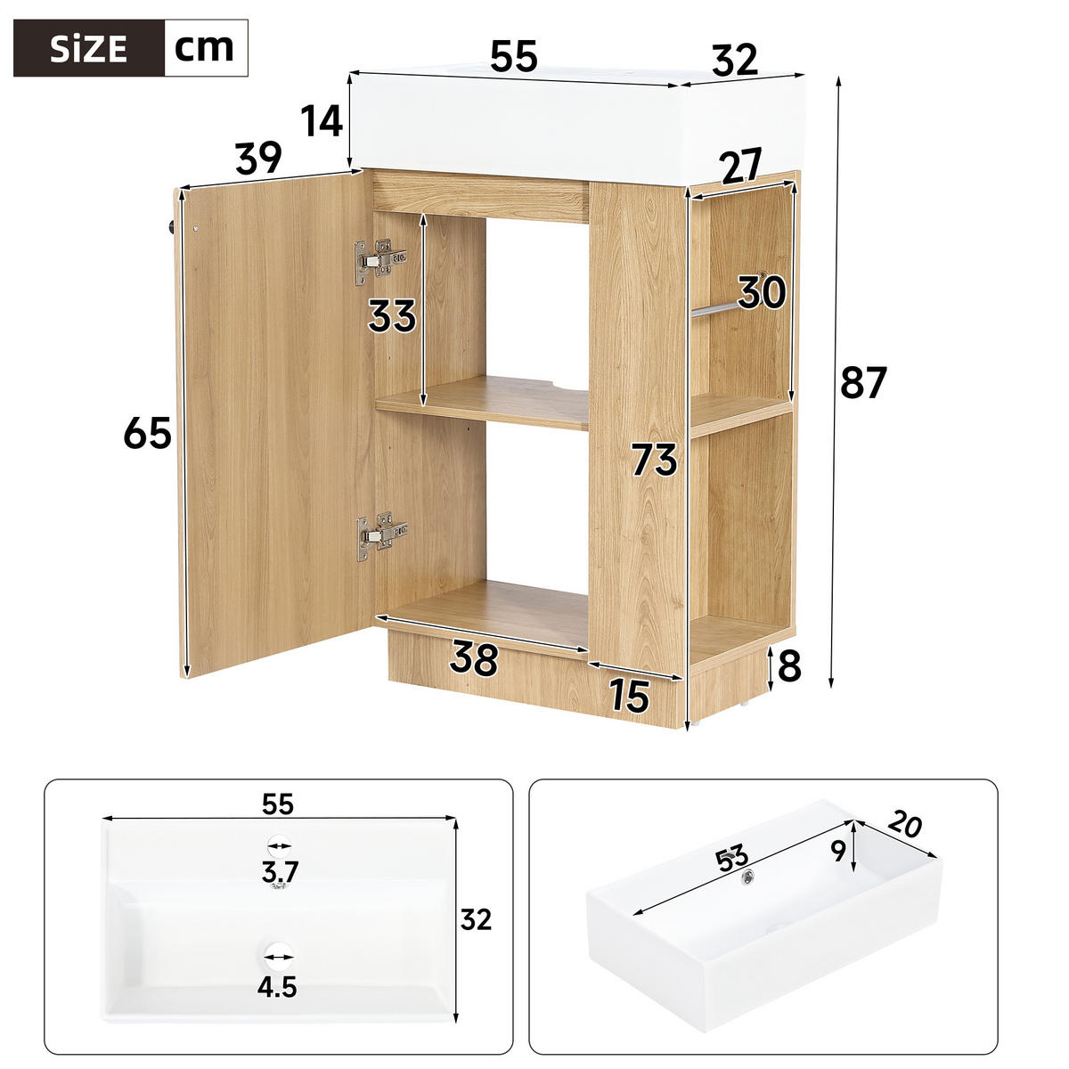 BADEZIMMERSCHRANK Waschbeckenunterschrank Rillenoptik Keramik 55cm - Naturfarben, Keramik (55/87/32cm) - FLIEKS