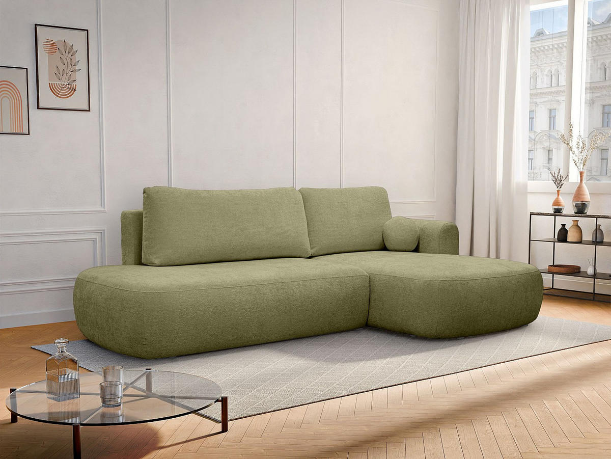 ECKSOFA mit Schlaffunktion - Ecke rechts - Chenille-Stoff - Khaki - BROCARO - Grün, Textil (170/288cm) - Vente-Unique
