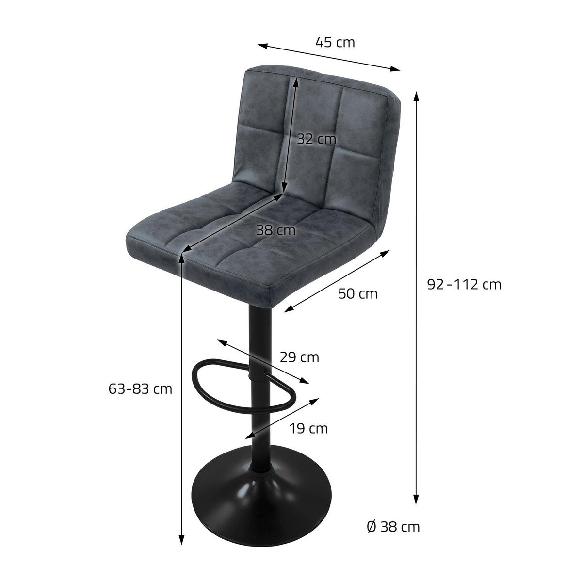 BARHOCKER Microfaser anthrazit 2er Set - Anthrazit, Metall (50/112/45cm) - ML-DESIGN