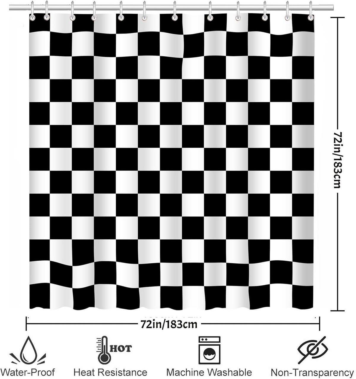 DUSCHVORHANG Schwarz Weiß Karo wasserfest schimmelresistent Haken inklusive ideal für Dusche und Badewanne - Multicolor, Textil (180/180cm) - MCBOSON