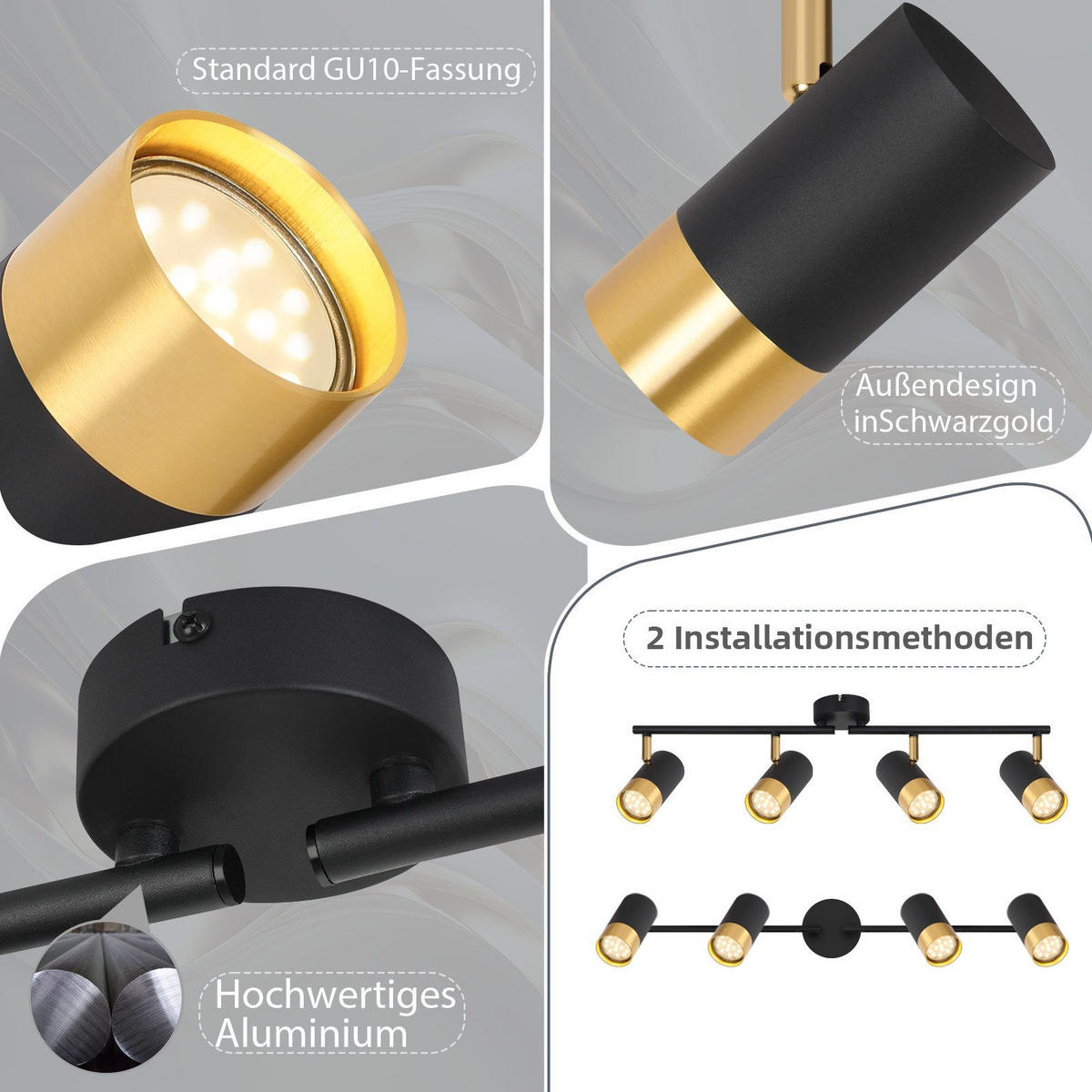 STRAHLER Schwerin 4-flammig 67/8/17 cm - Schwarz, Metall (67/8/17cm) - Nettlife